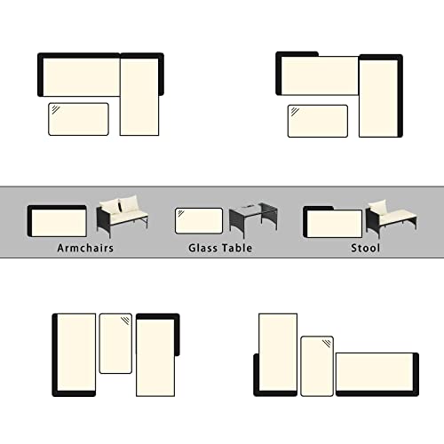 bigzzia Outdoor Rattan Patio Furniture Set with Chaise Lounge Sofa Set for Porch Garden, Space Saving L-Shaped Corner Sectional Chair with Glass Coffee Table (Black)