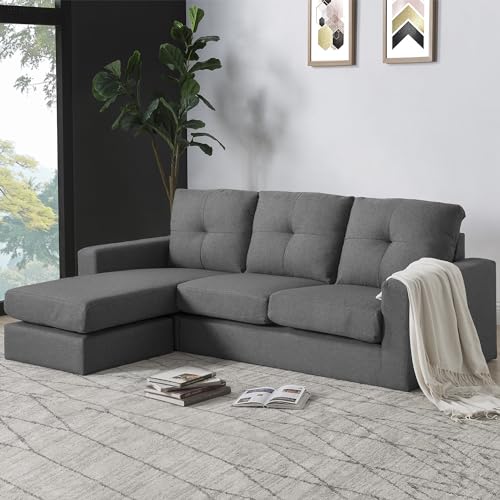 LTGB 3-Seater Sofa Couch,Corner Sofa,Upholstered Sectional Sofa, Multi-Functional Toffee Seat with Removable Solid Wood Footrests for Living Room, Bedroom - 6.5ft Beige Fabric (Gray)