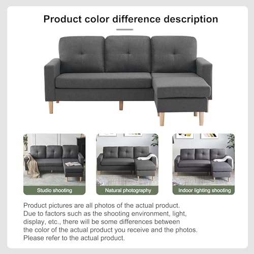 LTGB 3-Seater Sofa Couch,Corner Sofa,Upholstered Sectional Sofa, Multi-Functional Toffee Seat with Removable Solid Wood Footrests for Living Room, Bedroom - 6.5ft Beige Fabric (Gray)