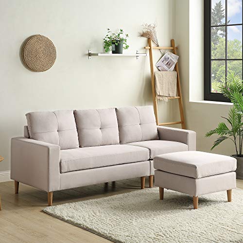 L Sectional Sofa Couch, 3 Seater Sofa, Living Room Small Convertible Couch, Modern Linen Fabric L Shape Sofa Couch with Chaise Lounge for Small Space Apartment (Beige)