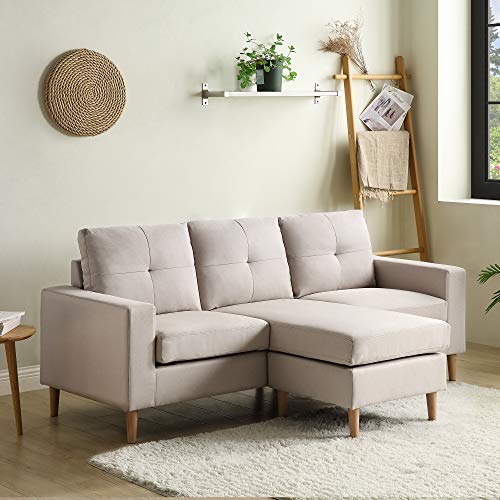 L Sectional Sofa Couch, 3 Seater Sofa, Living Room Small Convertible Couch, Modern Linen Fabric L Shape Sofa Couch with Chaise Lounge for Small Space Apartment (Beige)