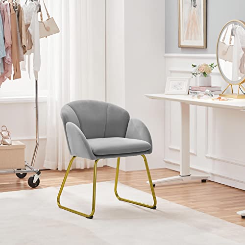 Yaheetech Velvet Tub Chair Vanity Chair, Modern Accent Armchair Lounge Chair Single Sofa with Golden Mental Legs for Living Room/Bedroom, Gray