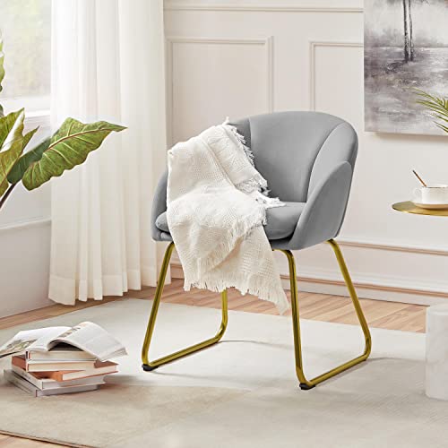 Yaheetech Velvet Tub Chair Vanity Chair, Modern Accent Armchair Lounge Chair Single Sofa with Golden Mental Legs for Living Room/Bedroom, Gray