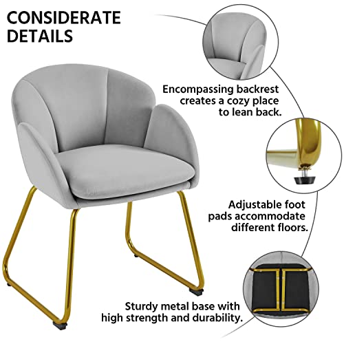 Yaheetech Velvet Tub Chair Vanity Chair, Modern Accent Armchair Lounge Chair Single Sofa with Golden Mental Legs for Living Room/Bedroom, Gray