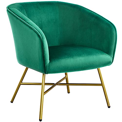 Yaheetech Tub Chair, Soft Velvet Vanity Chair, Modern Accent Chair Comfy Armchair with Upholstered Back and Thick Padded Seat for Living Room Bedroom Makeup Room, Green
