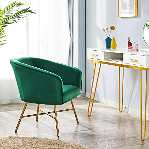 Yaheetech Tub Chair, Soft Velvet Vanity Chair, Modern Accent Chair Comfy Armchair with Upholstered Back and Thick Padded Seat for Living Room Bedroom Makeup Room, Green