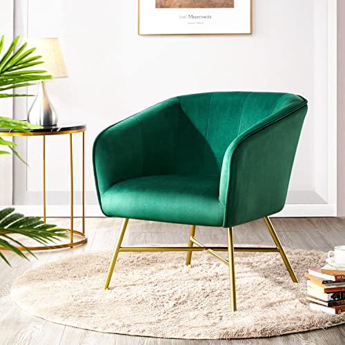 Yaheetech Tub Chair, Soft Velvet Vanity Chair, Modern Accent Chair Comfy Armchair with Upholstered Back and Thick Padded Seat for Living Room Bedroom Makeup Room, Green