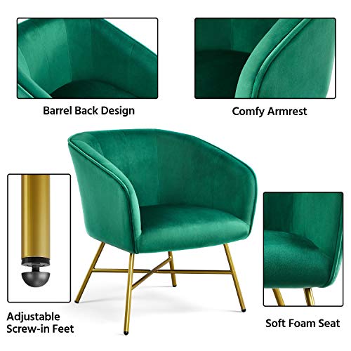 Yaheetech Tub Chair, Soft Velvet Vanity Chair, Modern Accent Chair Comfy Armchair with Upholstered Back and Thick Padded Seat for Living Room Bedroom Makeup Room, Green