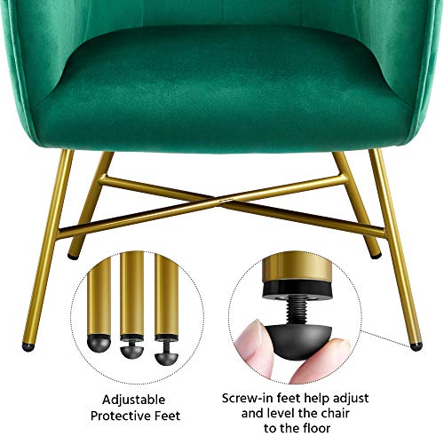 Yaheetech Tub Chair, Soft Velvet Vanity Chair, Modern Accent Chair Comfy Armchair with Upholstered Back and Thick Padded Seat for Living Room Bedroom Makeup Room, Green
