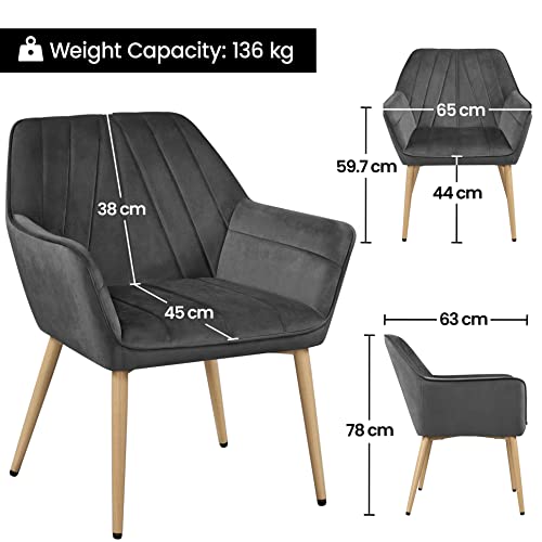 Yaheetech Velvet Tufted Vanity Chair, Modern Armchair with Flared Wide Arms and Metal Legs, Angled Back for Make up Room/Living Room/Bedroom, Dark Gray