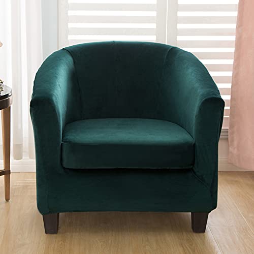 Tub Chair Cover 2 Piece Set - Upgraded 2 IN 1 Design Removable High Stretch Soft Velvet Sofa Couch Arm Bucket Chairs Armchair Seat Covers with Cushion Cover for Dining Living Room Office Reception