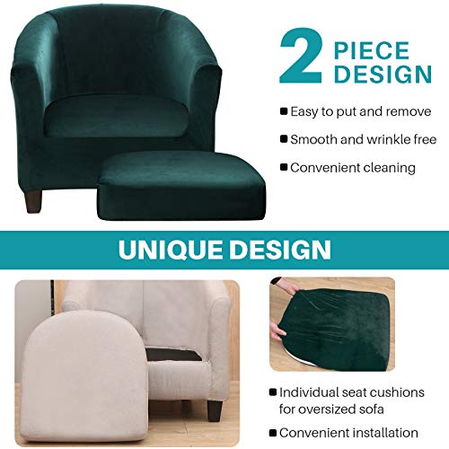 Tub Chair Cover 2 Piece Set - Upgraded 2 IN 1 Design Removable High Stretch Soft Velvet Sofa Couch Arm Bucket Chairs Armchair Seat Covers with Cushion Cover for Dining Living Room Office Reception