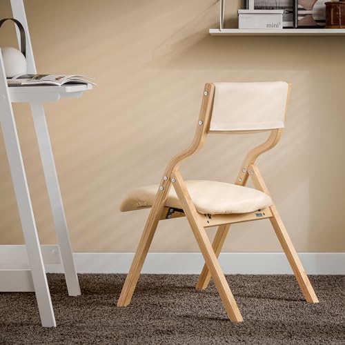 SoBuy FST40-W, Wooden Padded Folding Chair, Dining Chair, Office Chair, Desk Chair, Beige