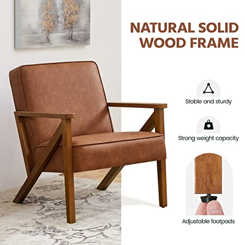 Yaheetech PU Leather Armchair, Modern Tub Chair, Retro Lounge Sofa Chair with Wooden Frame and Comfy Seat for Living Room Bedroom Home Office Light Brown