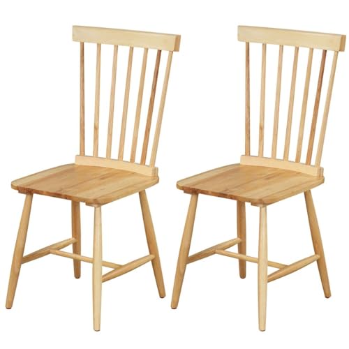 TANGZON Dining Chairs Set of 2, Windsor Style Kitchen Chairs with Spindle Back, Rubber Wood Legs & Anti-slip Foot pads, Side Chairs for Home Kitchen Dining Living Room Restaurant (Natural)