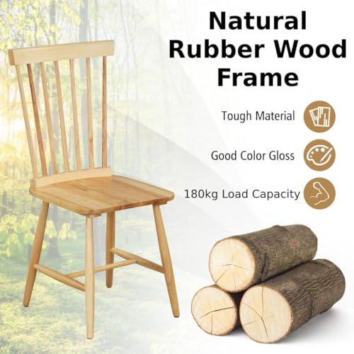 TANGZON Dining Chairs Set of 2, Windsor Style Kitchen Chairs with Spindle Back, Rubber Wood Legs & Anti-slip Foot pads, Side Chairs for Home Kitchen Dining Living Room Restaurant (Natural)