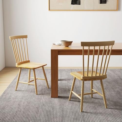TANGZON Dining Chairs Set of 2, Windsor Style Kitchen Chairs with Spindle Back, Rubber Wood Legs & Anti-slip Foot pads, Side Chairs for Home Kitchen Dining Living Room Restaurant (Natural)