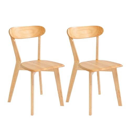 DELAVIN Soild Wood Dining Chairs Set of 2, Oak Wood Kitchen Chairs, Mid Century Modern Dining Room Chairs, Natural