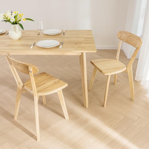 DELAVIN Soild Wood Dining Chairs Set of 2, Oak Wood Kitchen Chairs, Mid Century Modern Dining Room Chairs, Natural