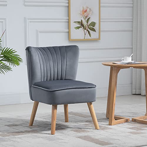 HOMCOM Velvet Accent Chair, Occasional Tub Chair, Upholstered Side Chair with Padding Curved Back and Wooden Legs for Living Room, Bedroom, Lounge, Grey