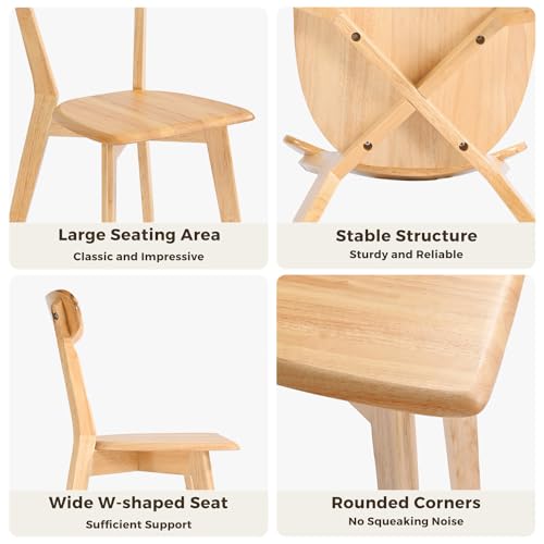 DELAVIN Soild Wood Dining Chairs Set of 2, Oak Wood Kitchen Chairs, Mid Century Modern Dining Room Chairs, Natural