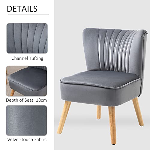 HOMCOM Velvet Accent Chair, Occasional Tub Chair, Upholstered Side Chair with Padding Curved Back and Wooden Legs for Living Room, Bedroom, Lounge, Grey