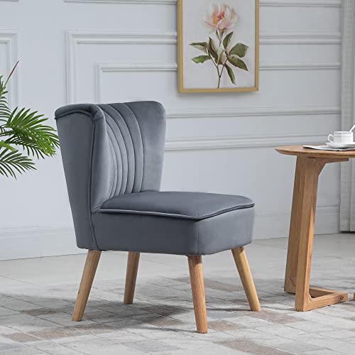 HOMCOM Velvet Accent Chair, Occasional Tub Chair, Upholstered Side Chair with Padding Curved Back and Wooden Legs for Living Room, Bedroom, Lounge, Grey