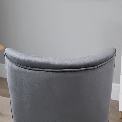 HOMCOM Velvet Accent Chair, Occasional Tub Chair, Upholstered Side Chair with Padding Curved Back and Wooden Legs for Living Room, Bedroom, Lounge, Grey