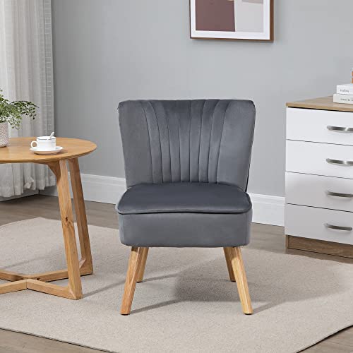 HOMCOM Velvet Accent Chair, Occasional Tub Chair, Upholstered Side Chair with Padding Curved Back and Wooden Legs for Living Room, Bedroom, Lounge, Grey
