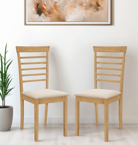 Hallowood Furniture Ledbury Dining Chairs Set of 2 in Light Oak Finish, Solid Wooden Chair with Fabric Pads, Modern & Stylish Kitchen Chairs, Warm Cream Dining Chairs