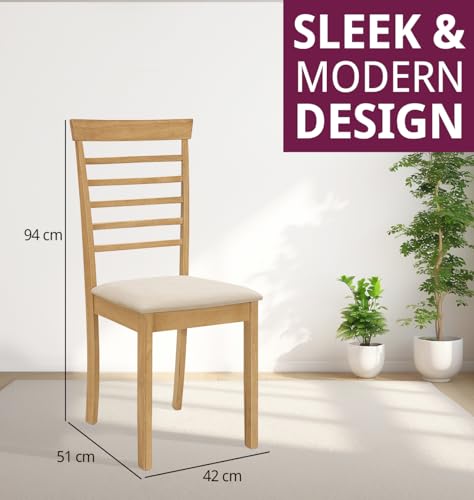 Hallowood Furniture Ledbury Dining Chairs Set of 2 in Light Oak Finish, Solid Wooden Chair with Fabric Pads, Modern & Stylish Kitchen Chairs, Warm Cream Dining Chairs