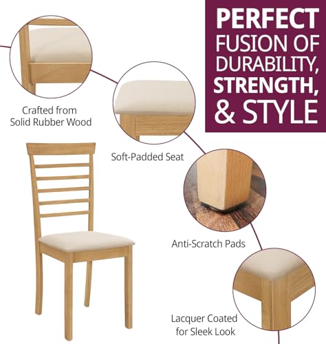 Hallowood Furniture Ledbury Dining Chairs Set of 2 in Light Oak Finish, Solid Wooden Chair with Fabric Pads, Modern & Stylish Kitchen Chairs, Warm Cream Dining Chairs