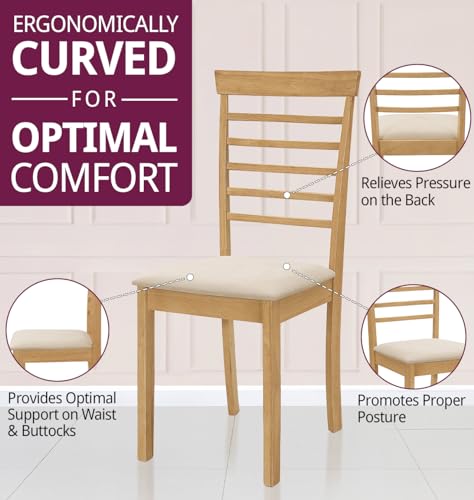 Hallowood Furniture Ledbury Dining Chairs Set of 2 in Light Oak Finish, Solid Wooden Chair with Fabric Pads, Modern & Stylish Kitchen Chairs, Warm Cream Dining Chairs