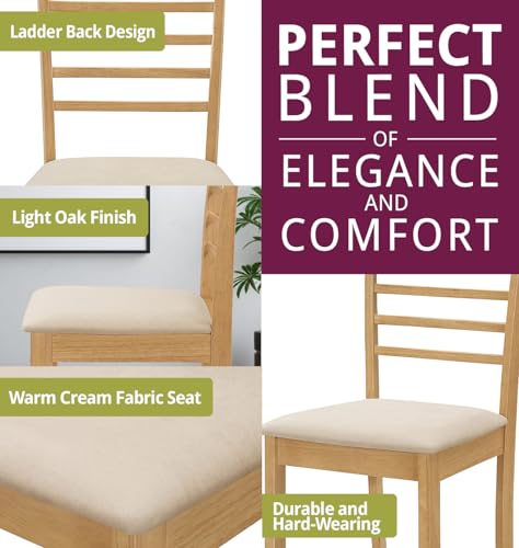Hallowood Furniture Ledbury Dining Chairs Set of 2 in Light Oak Finish, Solid Wooden Chair with Fabric Pads, Modern & Stylish Kitchen Chairs, Warm Cream Dining Chairs