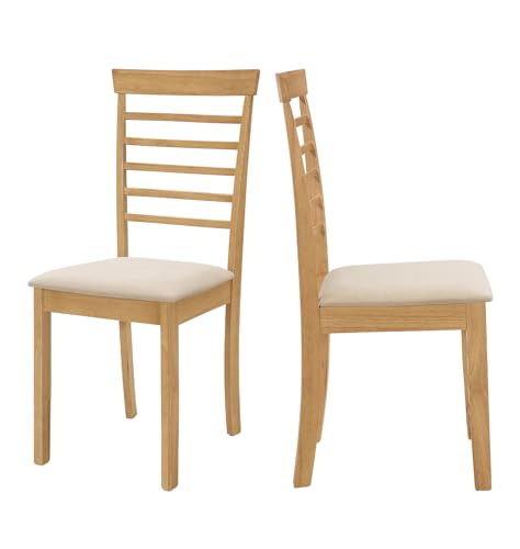 Hallowood Furniture Ledbury Dining Chairs Set of 2 in Light Oak Finish, Solid Wooden Chair with Fabric Pads, Modern & Stylish Kitchen Chairs, Warm Cream Dining Chairs