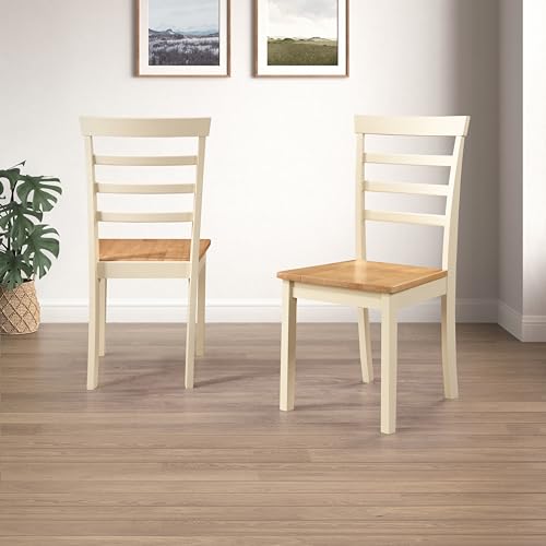 Furniturebox UK 2x Wood Dining Chair - Whitby Cream Wooden Dining Chairs - Pale Oak Stain Seat - Modern Traditional Farmhouse Dining Furniture Style - Solid Rubberwood Pair Of Dining Room Chairs