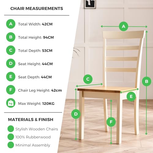Furniturebox UK 2x Wood Dining Chair - Whitby Cream Wooden Dining Chairs - Pale Oak Stain Seat - Modern Traditional Farmhouse Dining Furniture Style - Solid Rubberwood Pair Of Dining Room Chairs