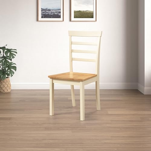 Furniturebox UK 2x Wood Dining Chair - Whitby Cream Wooden Dining Chairs - Pale Oak Stain Seat - Modern Traditional Farmhouse Dining Furniture Style - Solid Rubberwood Pair Of Dining Room Chairs