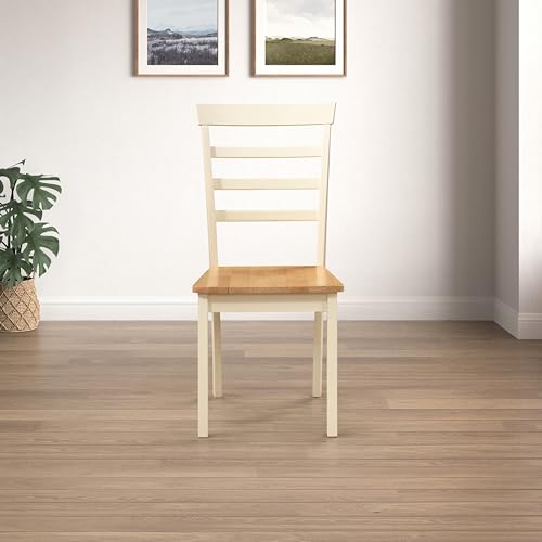 Furniturebox UK 2x Wood Dining Chair - Whitby Cream Wooden Dining Chairs - Pale Oak Stain Seat - Modern Traditional Farmhouse Dining Furniture Style - Solid Rubberwood Pair Of Dining Room Chairs