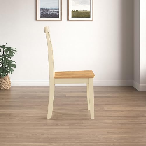 Furniturebox UK 2x Wood Dining Chair - Whitby Cream Wooden Dining Chairs - Pale Oak Stain Seat - Modern Traditional Farmhouse Dining Furniture Style - Solid Rubberwood Pair Of Dining Room Chairs