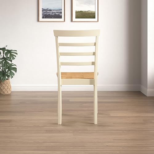 Furniturebox UK 2x Wood Dining Chair - Whitby Cream Wooden Dining Chairs - Pale Oak Stain Seat - Modern Traditional Farmhouse Dining Furniture Style - Solid Rubberwood Pair Of Dining Room Chairs