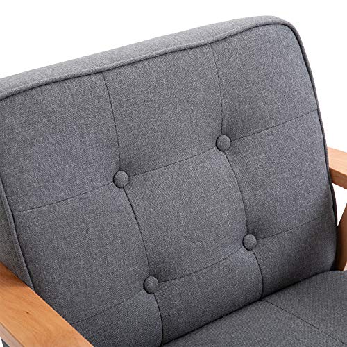 HOMCOM Armchair, Linen Fabric Accent Chair, Occasional Chair with Beech Wood Frame for Living Room, Reception, Bedroom, Balcony, Grey and Natural