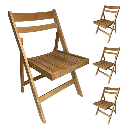 Durabull Premium Wooden Beech Folding Chairs - Set of 4 Hardwood Fold Up Chairs. Indoor & Outdoor use. Foldable Chairs for Dining, Garden & Patio, No Assembly Required