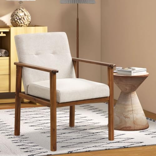 RELAX4LIFE Padded Accent Armchair, Wooden Upholstered Single Lounge Chair with Solid Wood Legs & Anti-slip Foot Pads, Thick Padded Seat Cushion, Leisure Sofa Chair for Living Room Bedroom Office