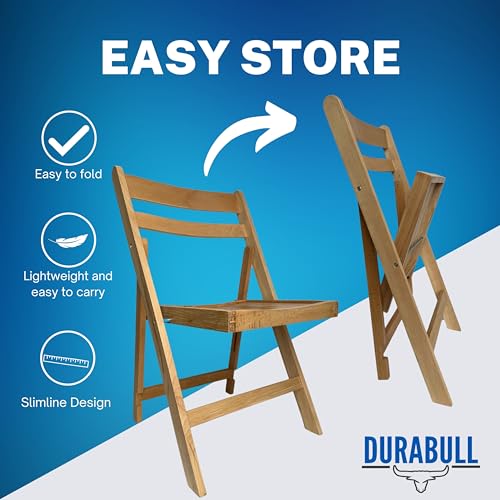 Durabull Premium Wooden Beech Folding Chairs - Set of 4 Hardwood Fold Up Chairs. Indoor & Outdoor use. Foldable Chairs for Dining, Garden & Patio, No Assembly Required