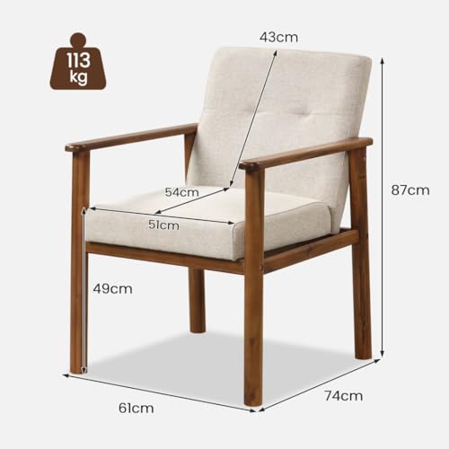 RELAX4LIFE Padded Accent Armchair, Wooden Upholstered Single Lounge Chair with Solid Wood Legs & Anti-slip Foot Pads, Thick Padded Seat Cushion, Leisure Sofa Chair for Living Room Bedroom Office