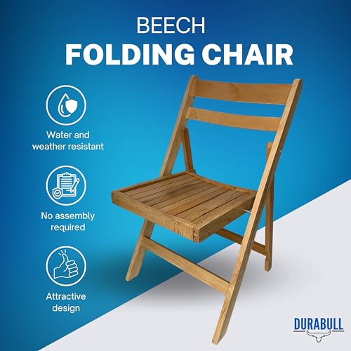 Durabull Premium Wooden Beech Folding Chairs - Set of 4 Hardwood Fold Up Chairs. Indoor & Outdoor use. Foldable Chairs for Dining, Garden & Patio, No Assembly Required