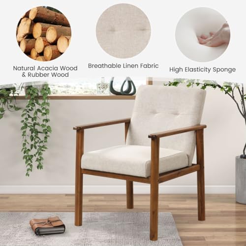 RELAX4LIFE Padded Accent Armchair, Wooden Upholstered Single Lounge Chair with Solid Wood Legs & Anti-slip Foot Pads, Thick Padded Seat Cushion, Leisure Sofa Chair for Living Room Bedroom Office
