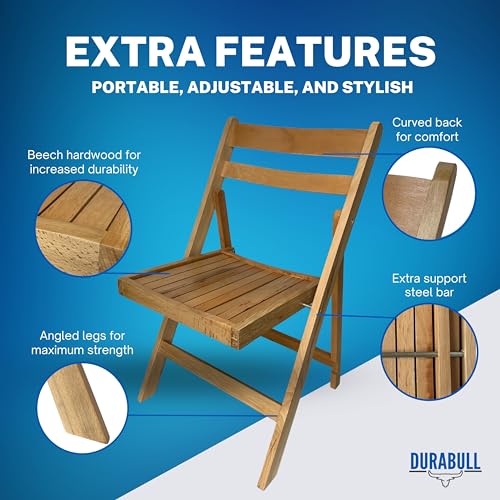 Durabull Premium Wooden Beech Folding Chairs - Set of 4 Hardwood Fold Up Chairs. Indoor & Outdoor use. Foldable Chairs for Dining, Garden & Patio, No Assembly Required
