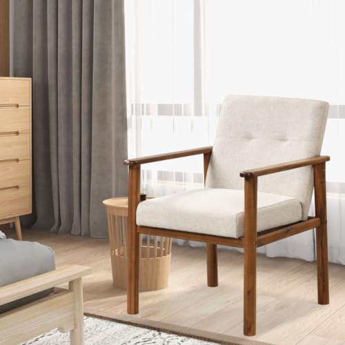 RELAX4LIFE Padded Accent Armchair, Wooden Upholstered Single Lounge Chair with Solid Wood Legs & Anti-slip Foot Pads, Thick Padded Seat Cushion, Leisure Sofa Chair for Living Room Bedroom Office